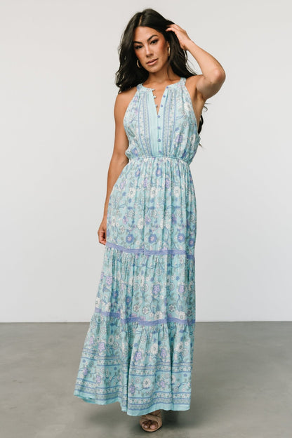 Meline Button Front Maxi Dress | Light Blue Multi - Baltic Born