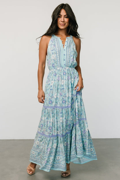 Meline Button Front Maxi Dress | Light Blue Multi - Baltic Born