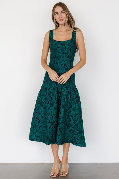 Merial Embossed Dress | Dark Green - Baltic Born