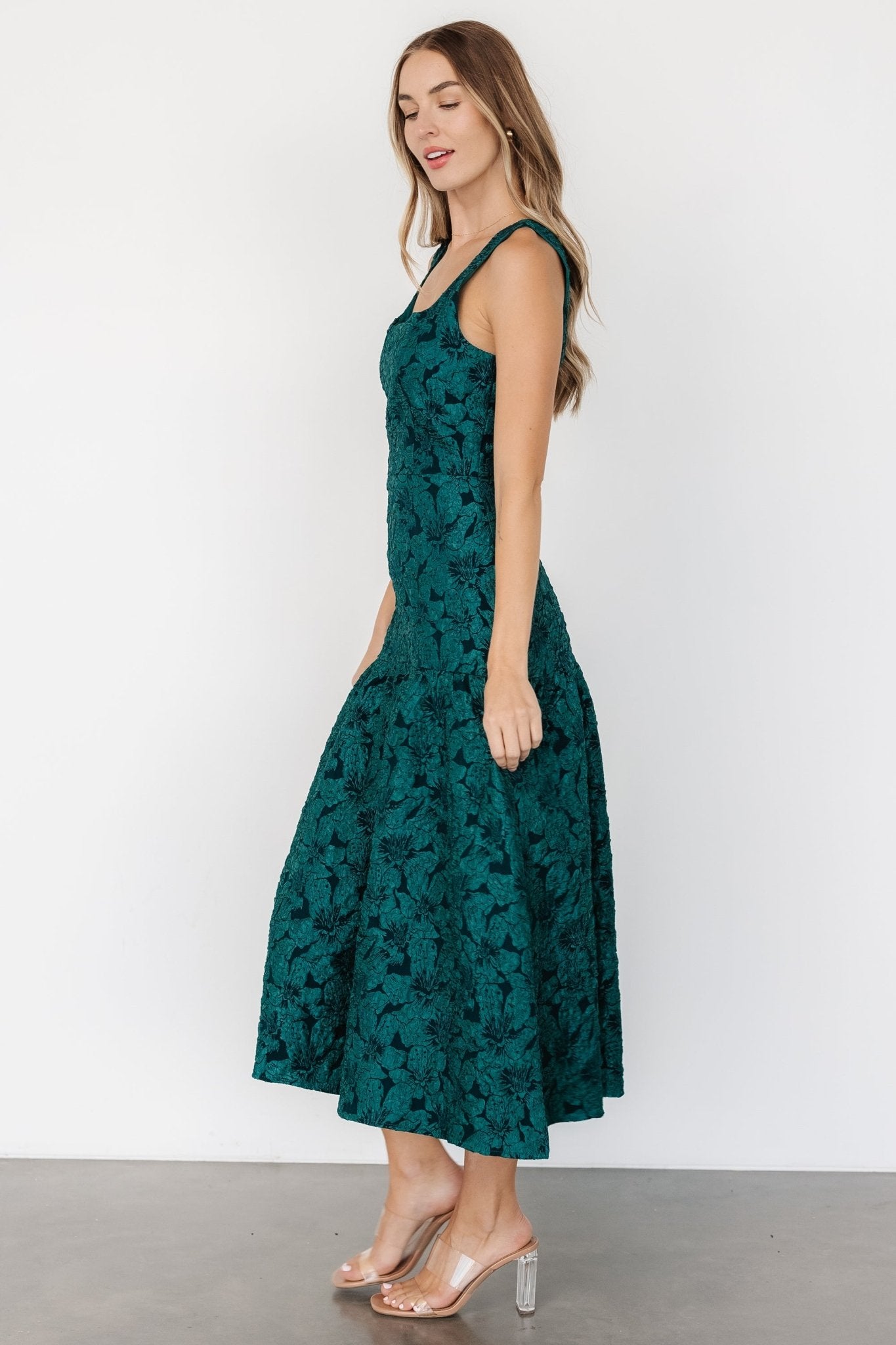 Merial Embossed Dress | Dark Green - Baltic Born