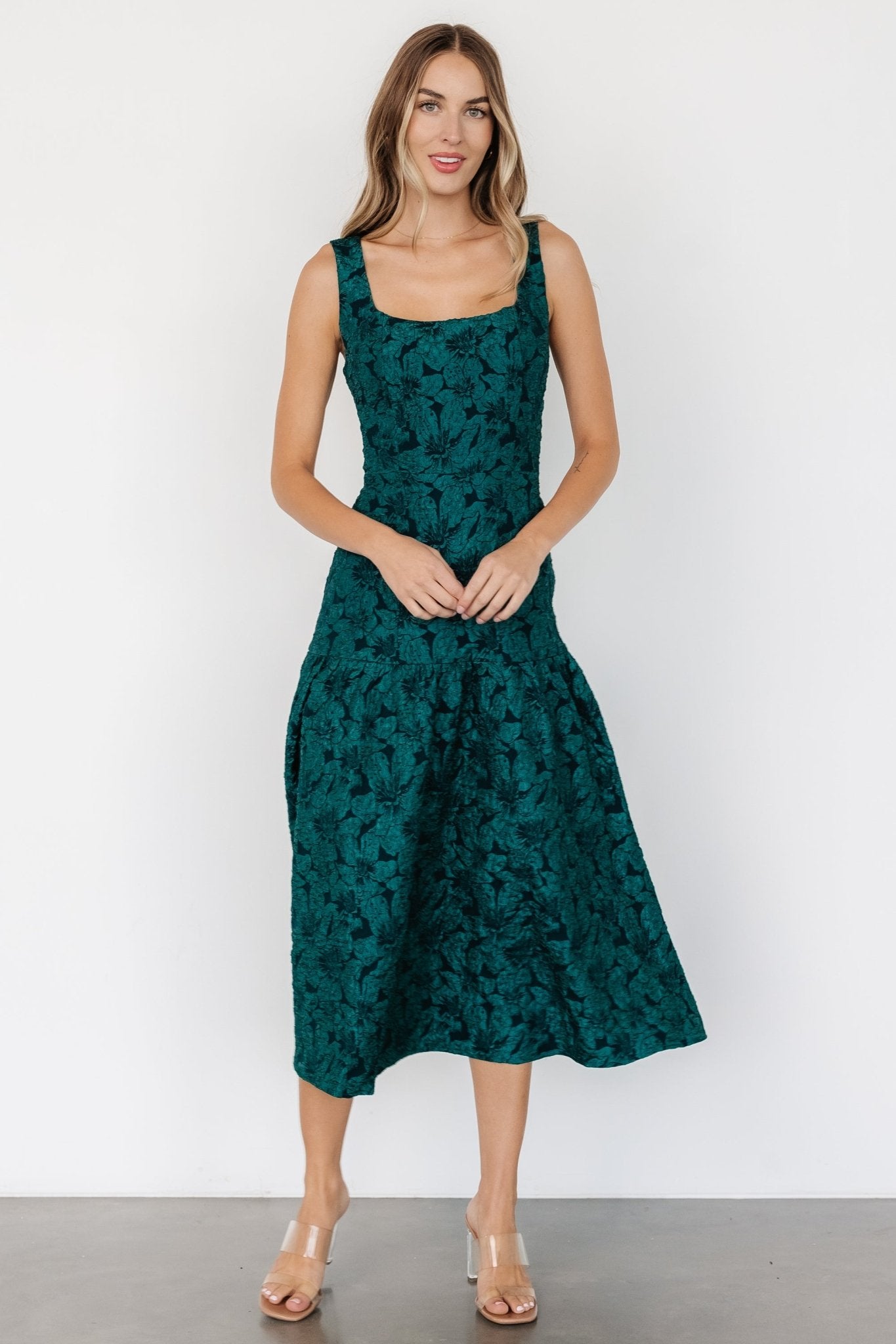 Merial Embossed Dress | Dark Green - Baltic Born