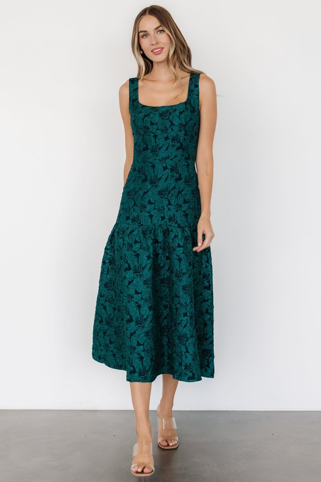 Merial Embossed Dress | Dark Green - Baltic Born