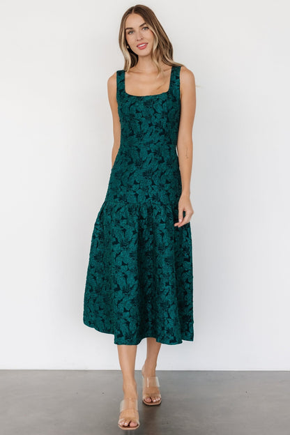 Merial Embossed Dress | Dark Green - Baltic Born