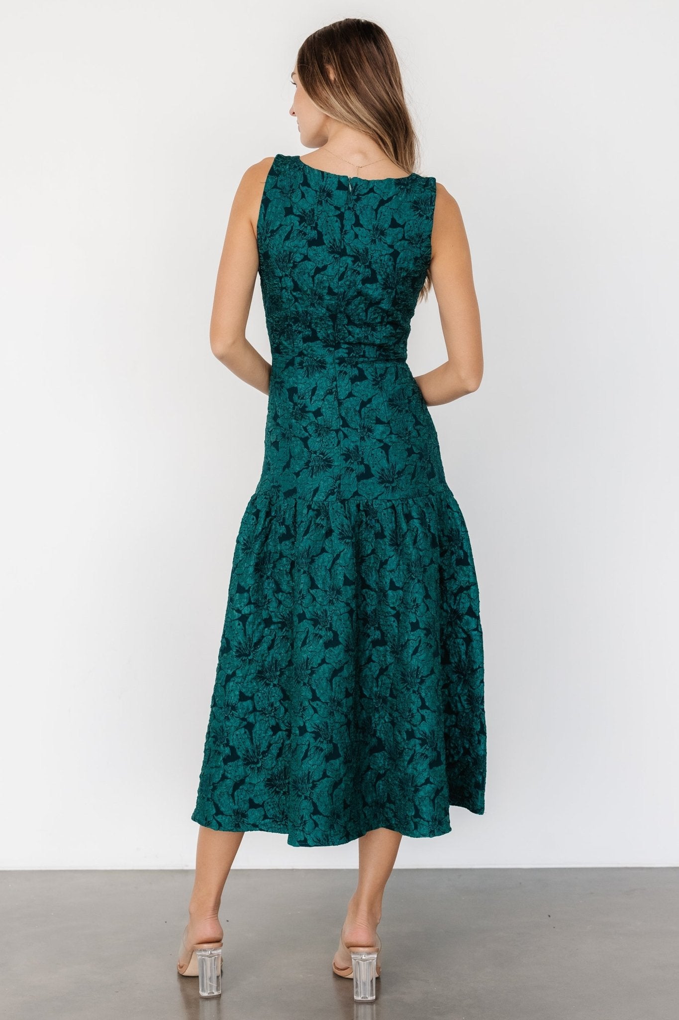 Merial Embossed Dress | Dark Green - Baltic Born