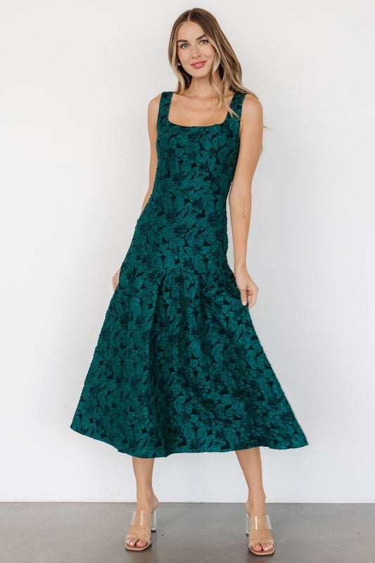 Merial Embossed Dress | Dark Green - Baltic Born