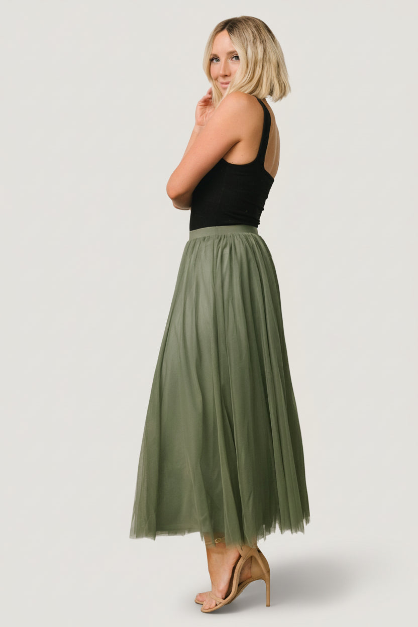 Mila Tulle Skirt | Dark Sage