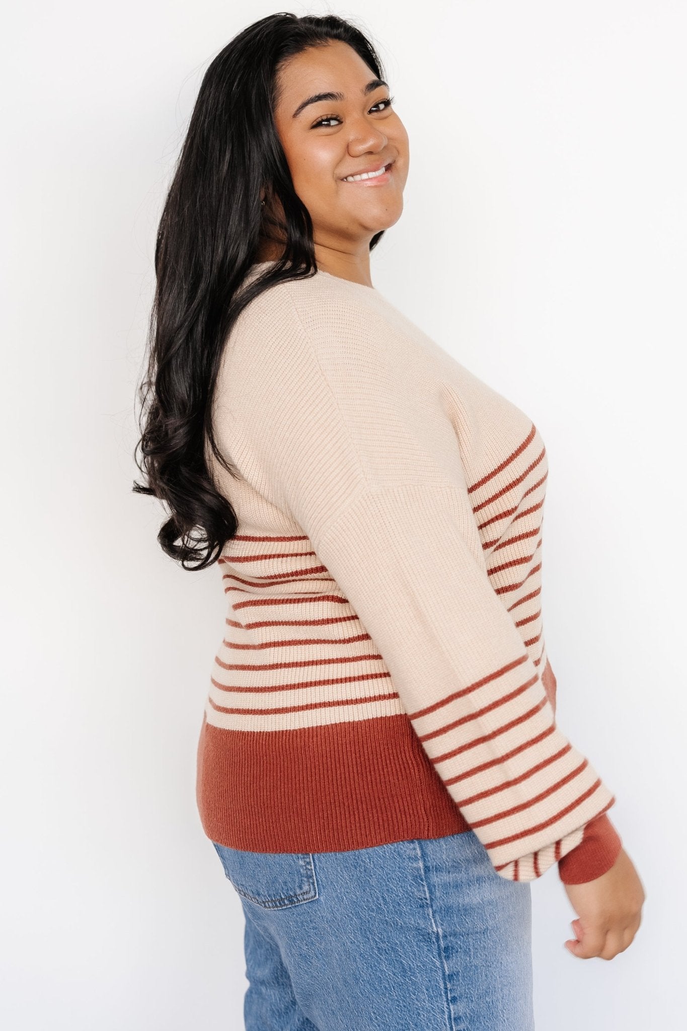 Miles Striped Sweater | Taupe + Marsala - Baltic Born