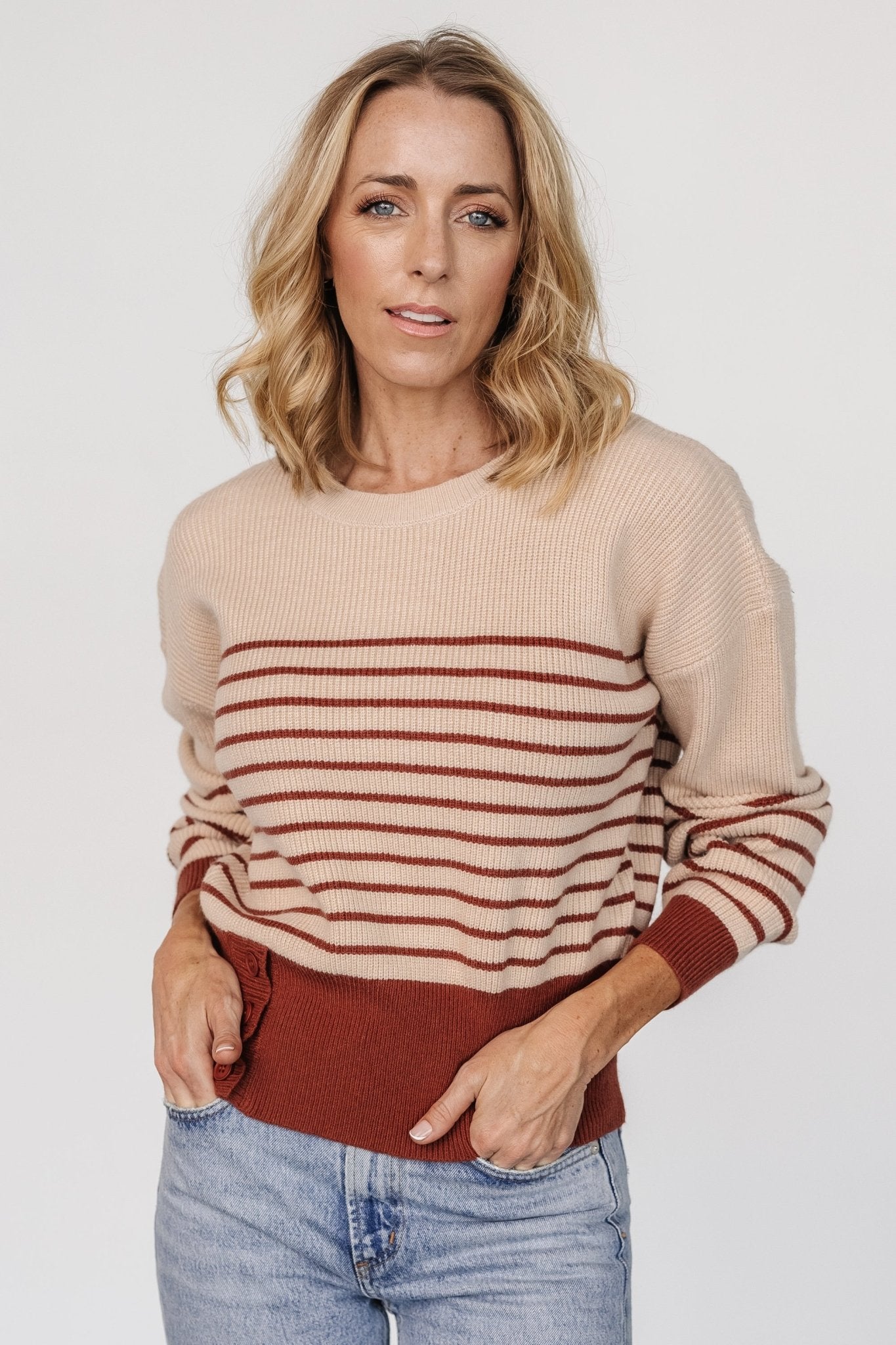 Miles Striped Sweater | Taupe + Marsala - Baltic Born