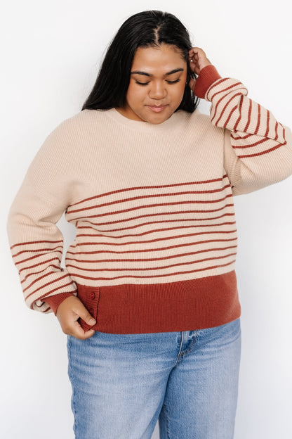 Miles Striped Sweater | Taupe + Marsala - Baltic Born