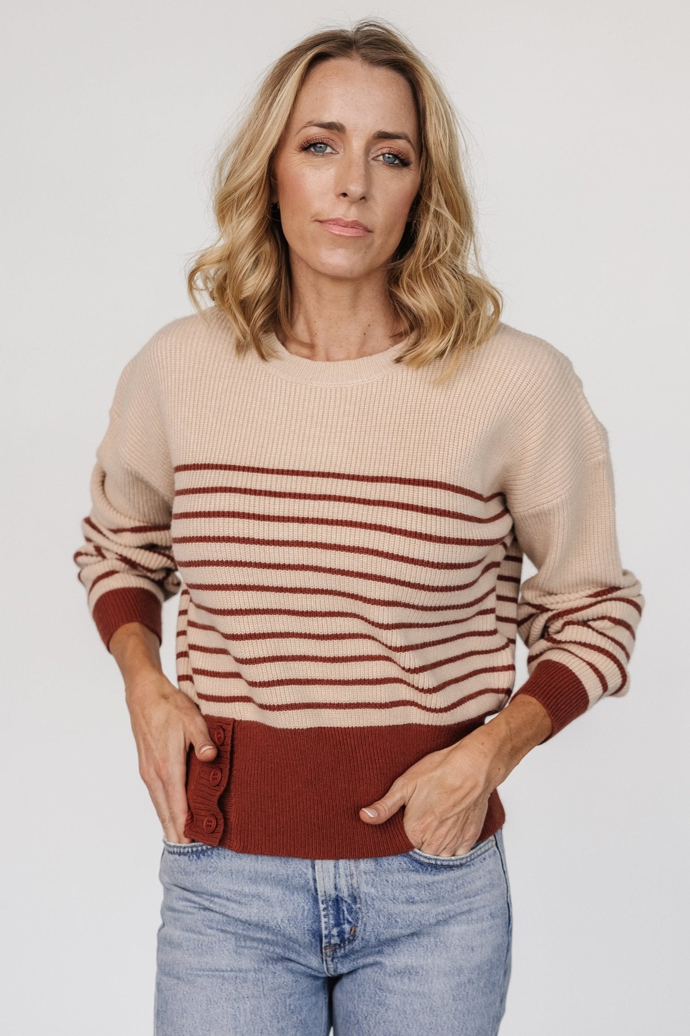 Miles Striped Sweater | Taupe + Marsala - Baltic Born