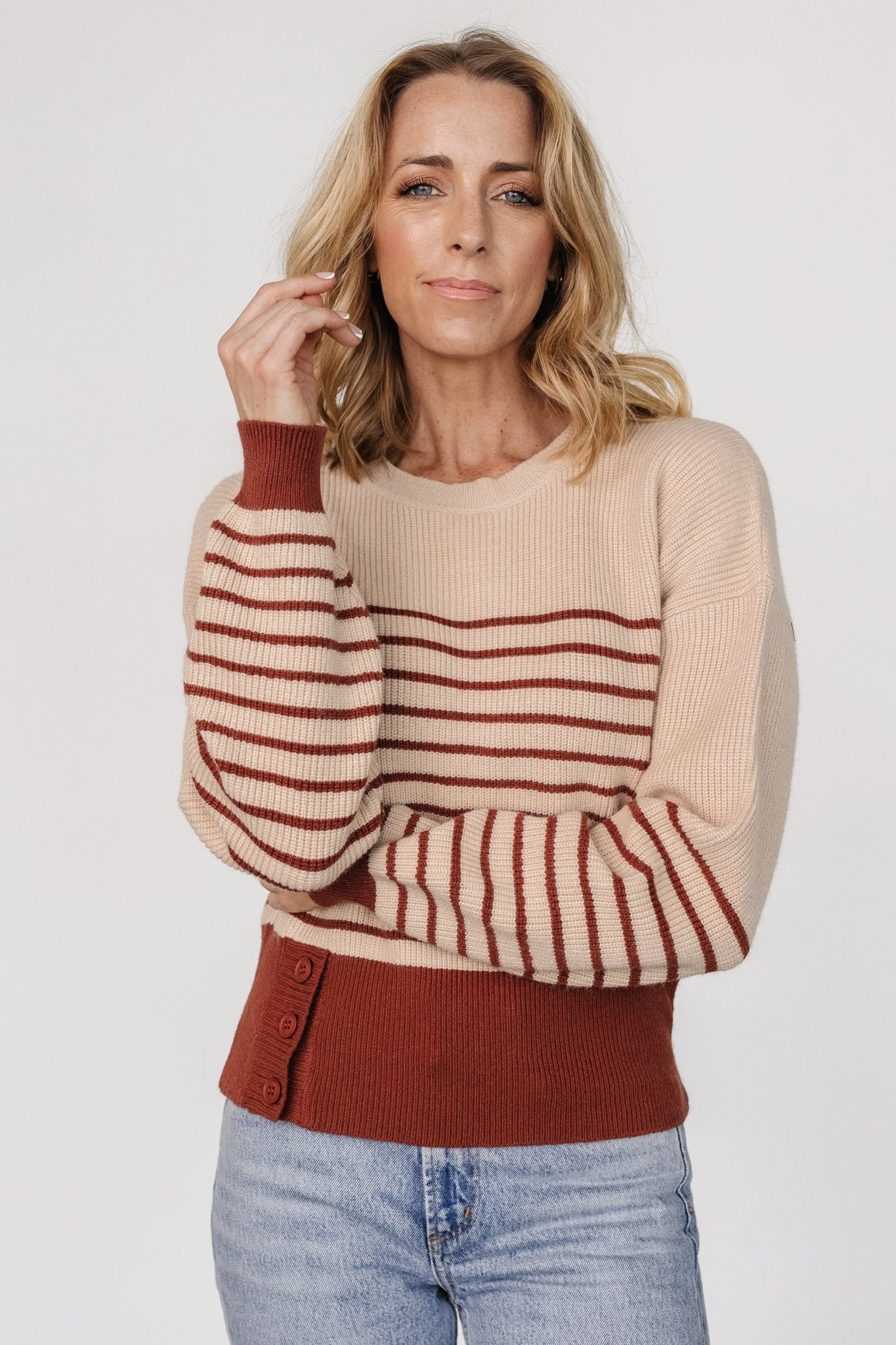 Miles Striped Sweater | Taupe + Marsala - Baltic Born