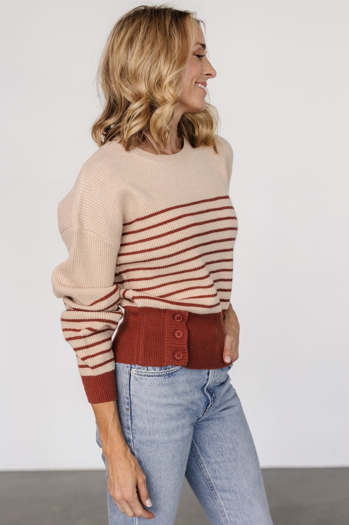 Miles Striped Sweater | Taupe + Marsala - Baltic Born