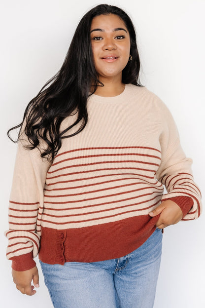 Miles Striped Sweater | Taupe + Marsala - Baltic Born