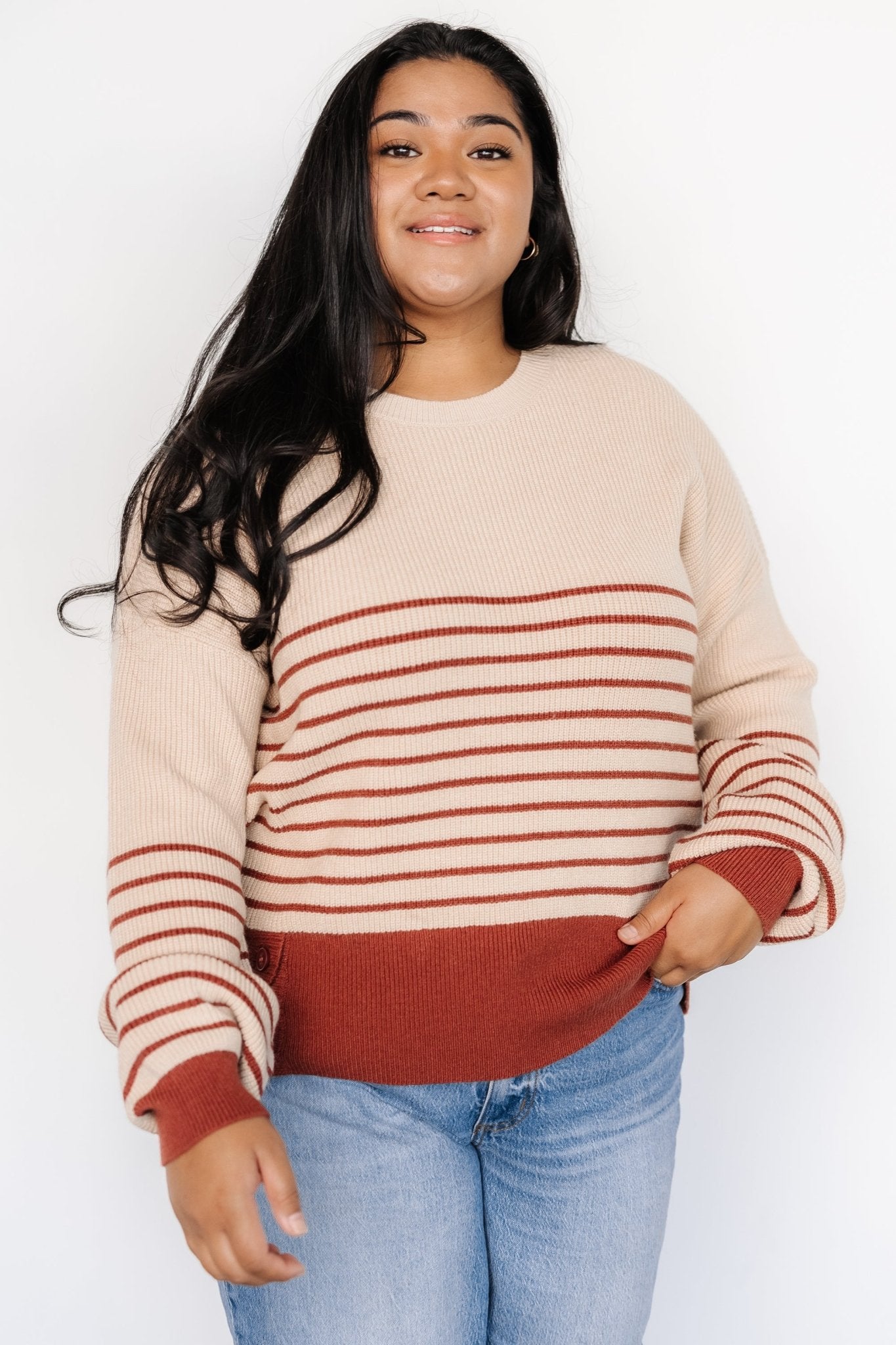 Miles Striped Sweater | Taupe + Marsala - Baltic Born