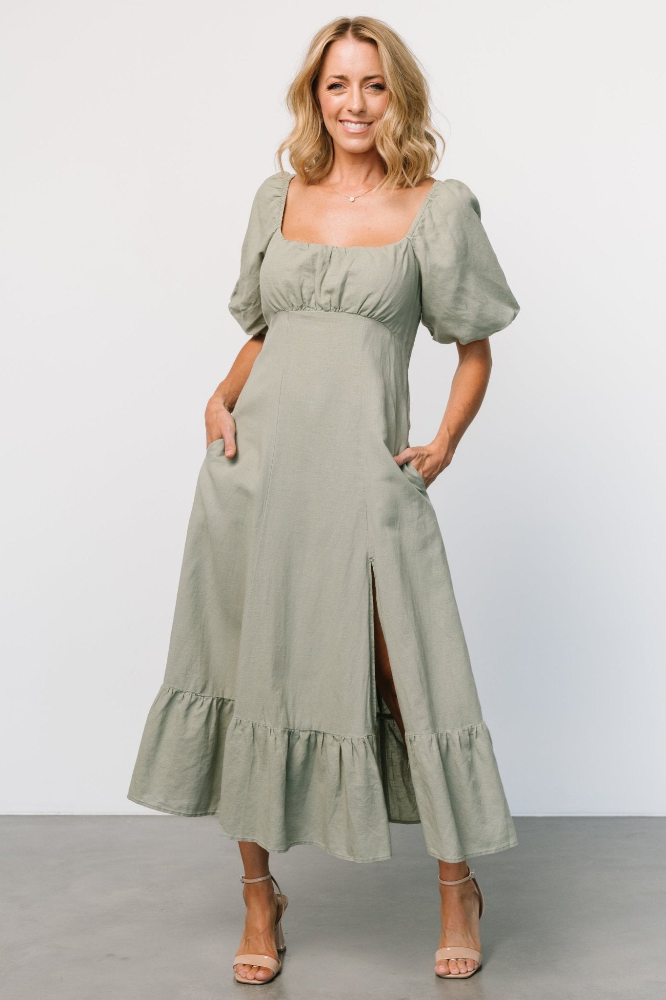 Olive linen clearance dress