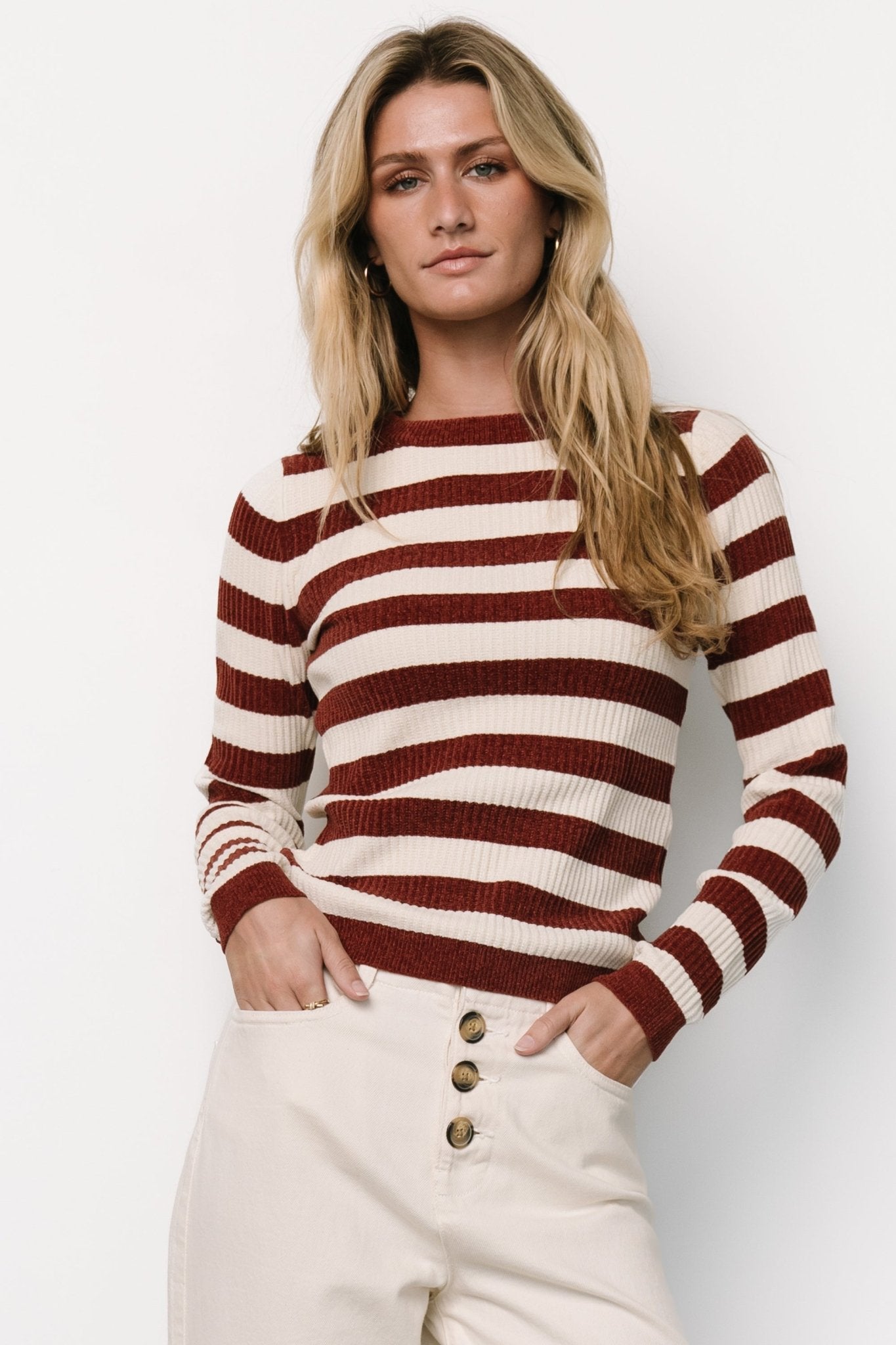 Milwaukee Striped Sweater | Burgundy + Ivory - Baltic Born