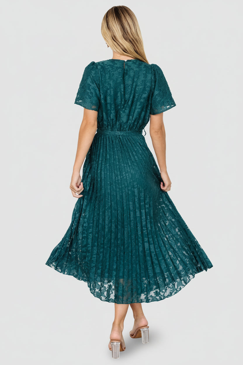 Mindy Pleated Midi Dress Emerald Chiffon | Baltic Born S Mindy Pleated Midi Dress Emerald Chiffon | Baltic Born S