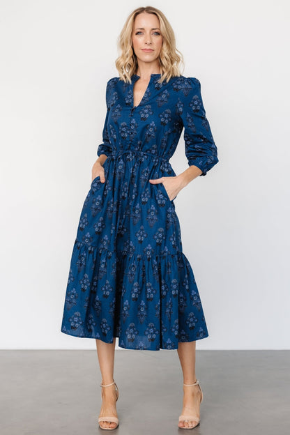 Mira Midi Dress | Deep Blue Print - Baltic Born