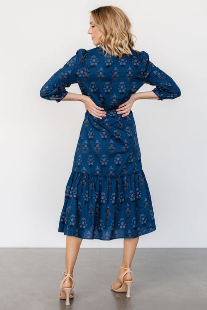 Mira Midi Dress | Deep Blue Print - Baltic Born