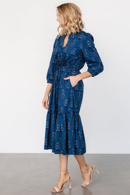 Mira Midi Dress | Deep Blue Print - Baltic Born