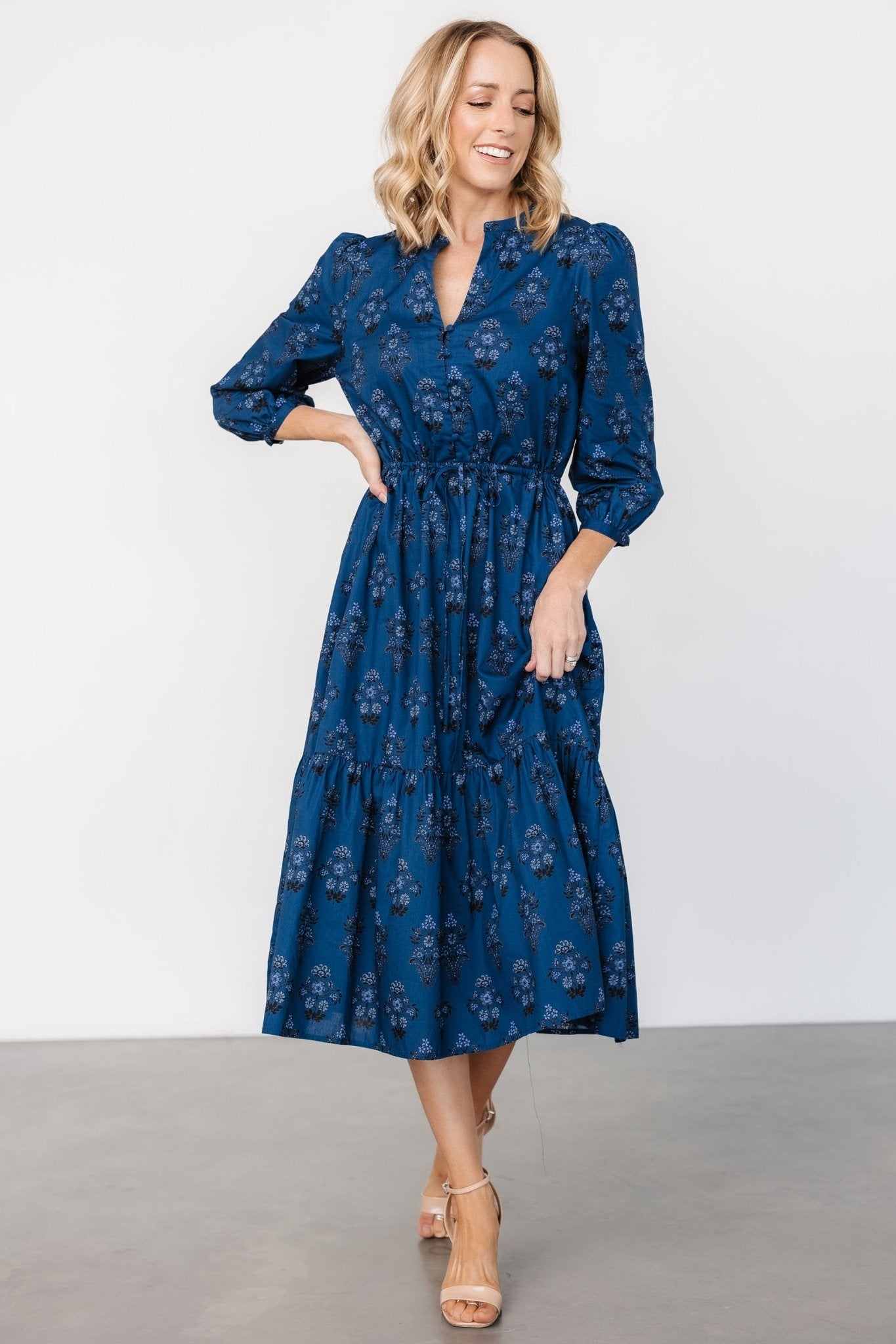 Mira Midi Dress | Deep Blue Print - Baltic Born