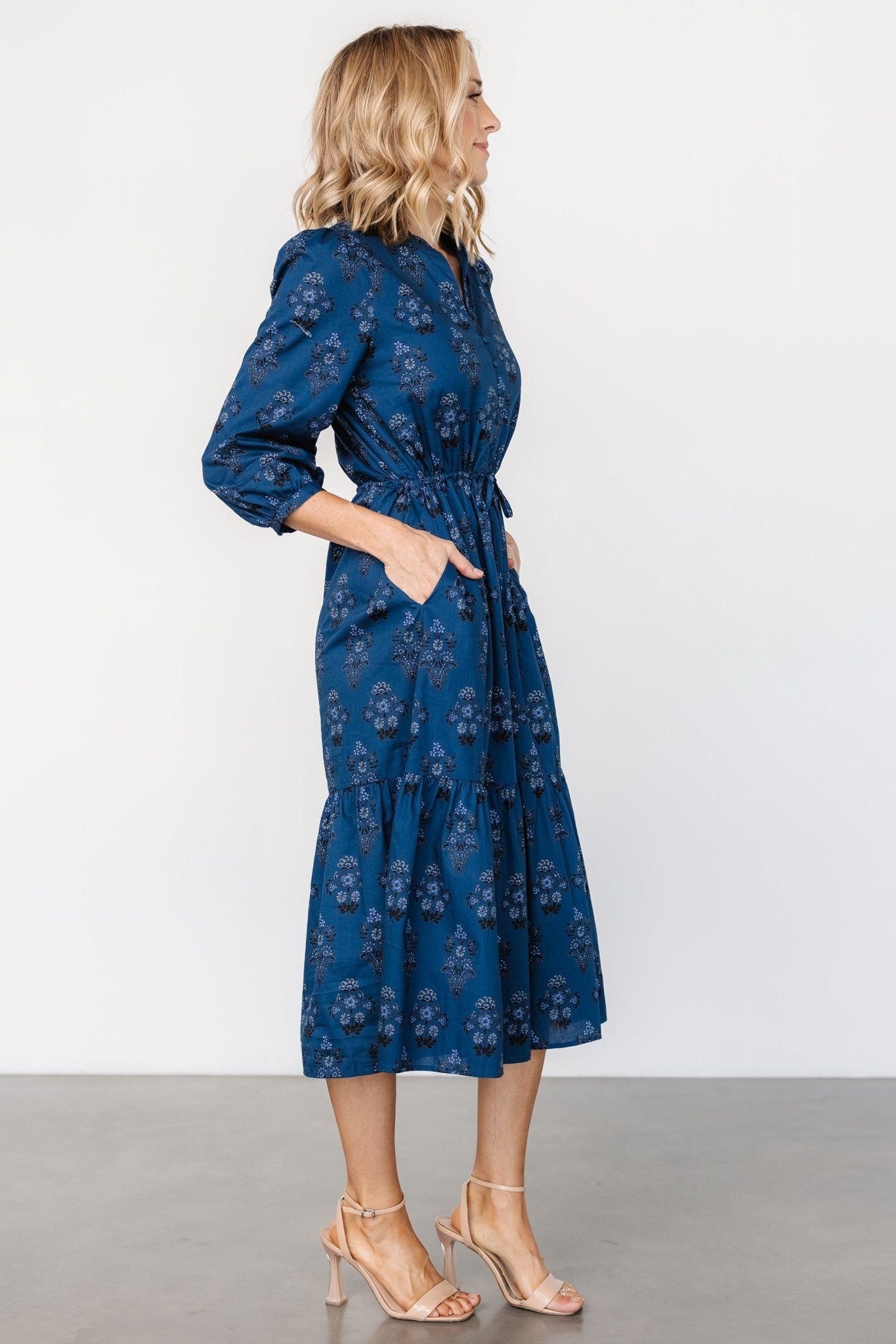 Mira Midi Dress | Deep Blue Print - Baltic Born