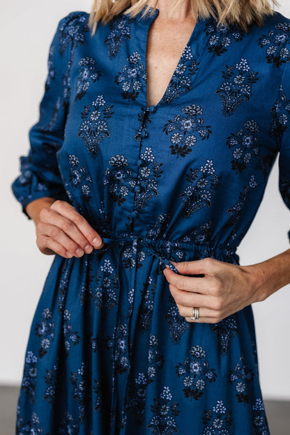 Mira Midi Dress | Deep Blue Print - Baltic Born