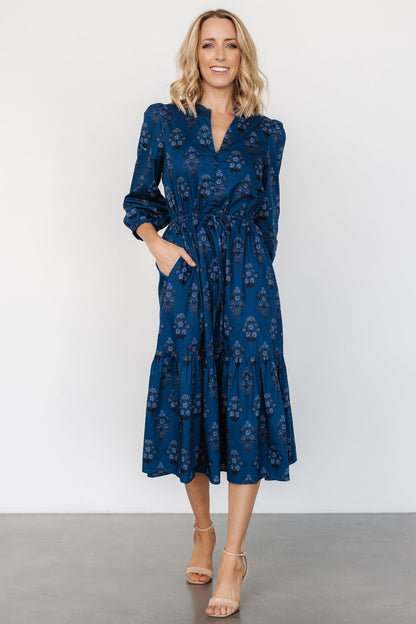 Mira Midi Dress | Deep Blue Print - Baltic Born