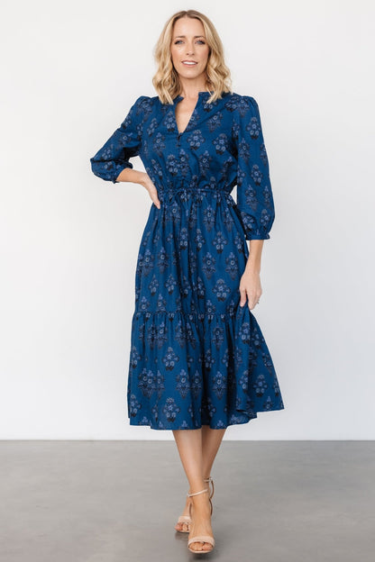 Mira Midi Dress | Deep Blue Print - Baltic Born