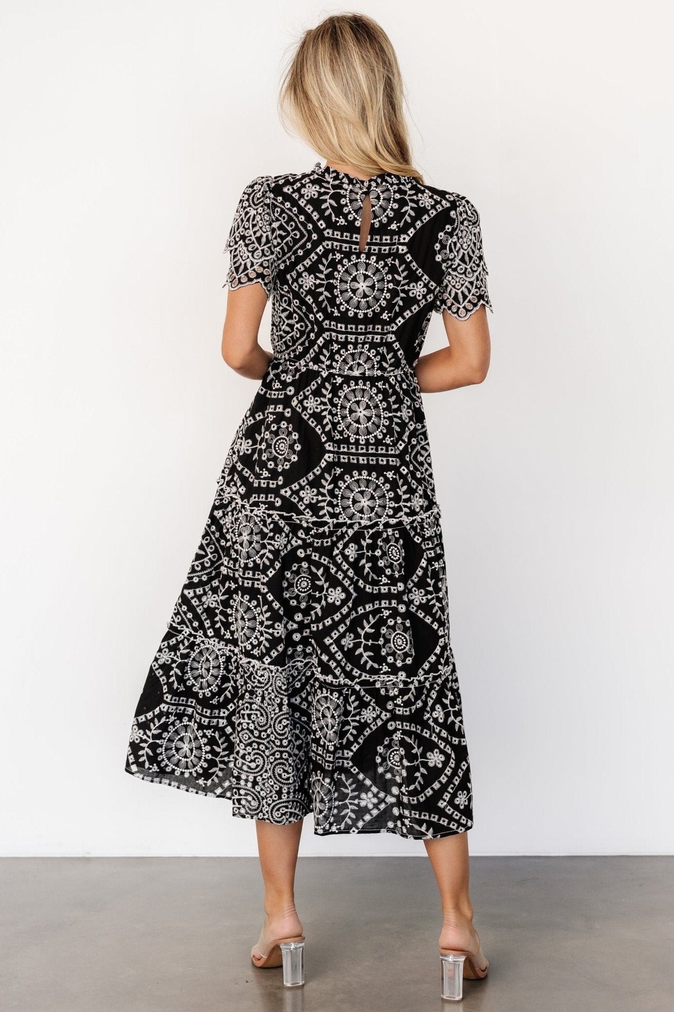 Mirabel Eyelet Midi Dress | Black + White - Baltic Born