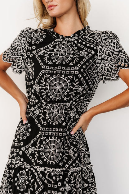 Mirabel Eyelet Midi Dress | Black + White - Baltic Born