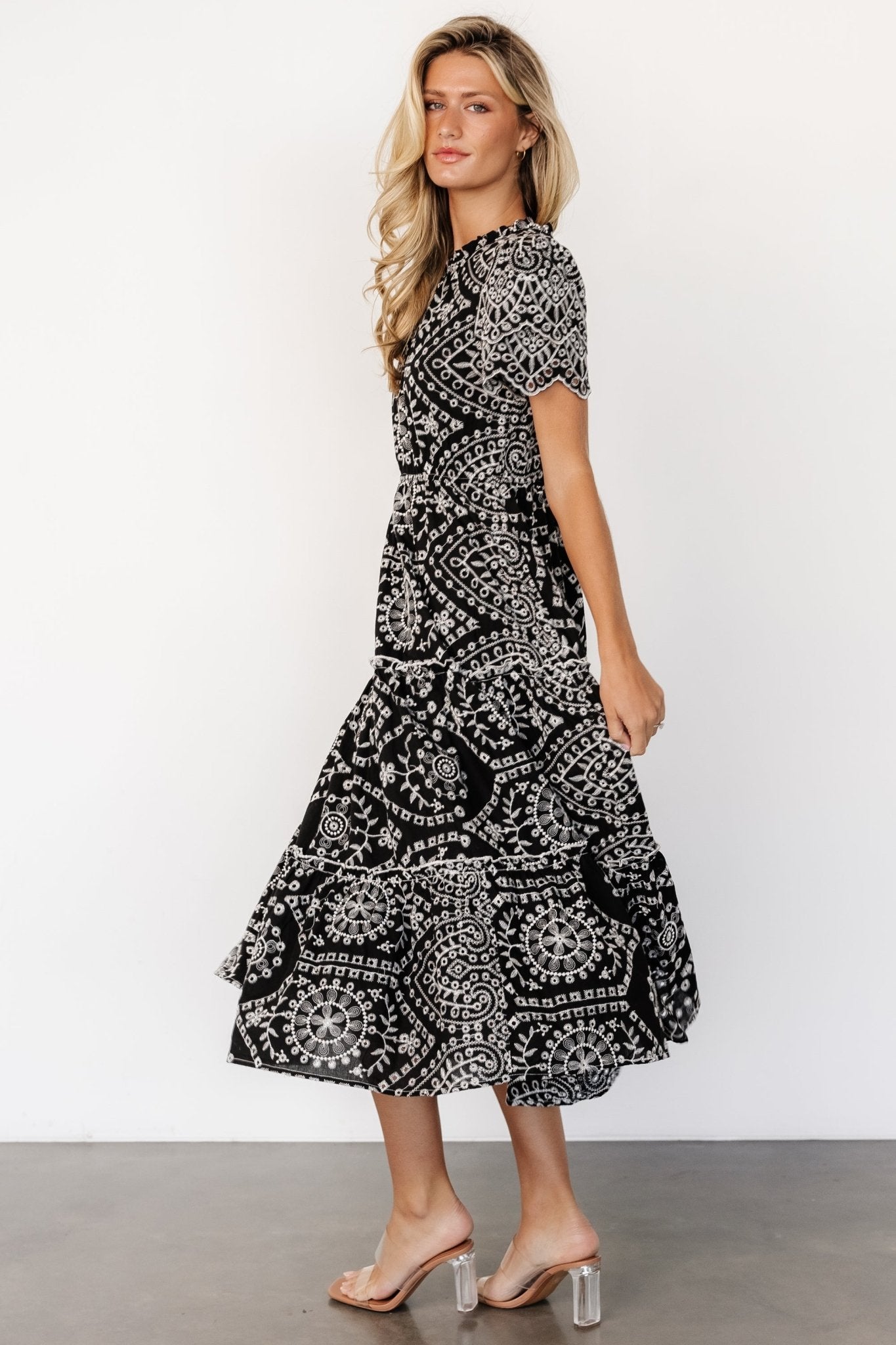 Mirabel Eyelet Midi Dress | Black + White - Baltic Born