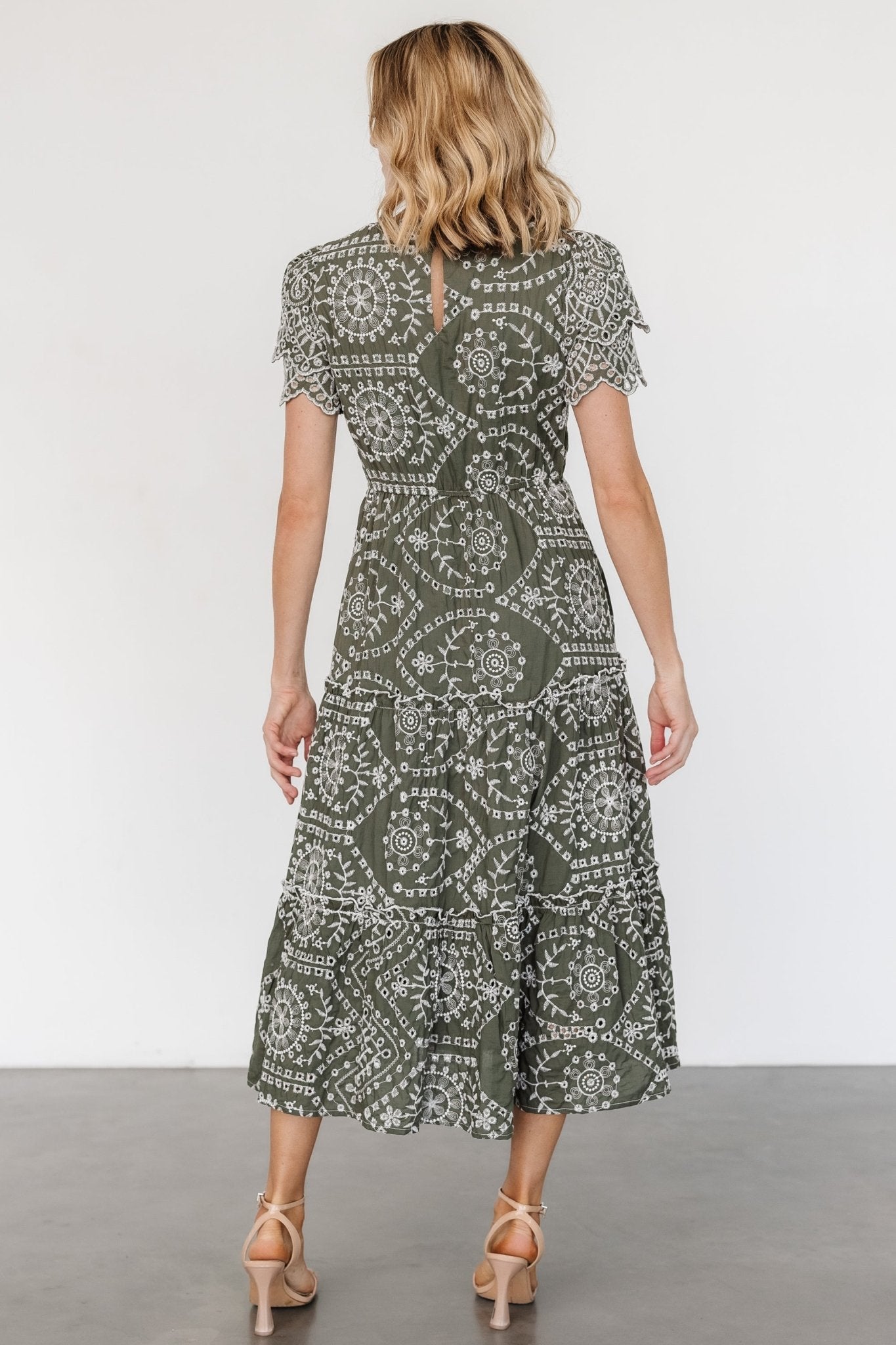 Mirabel Eyelet Midi Dress | Olive + White - Baltic Born