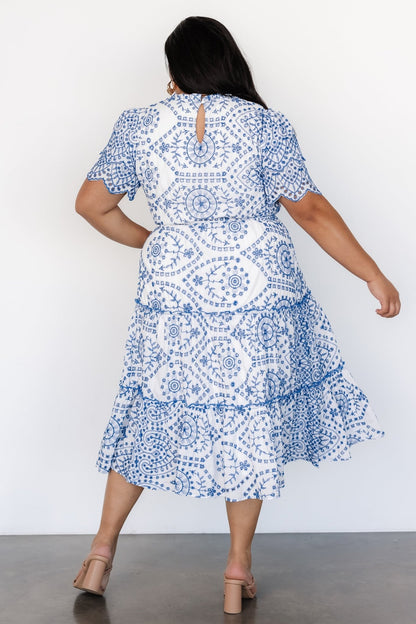 Mirabel Eyelet Midi Dress | White + Blue - Baltic Born