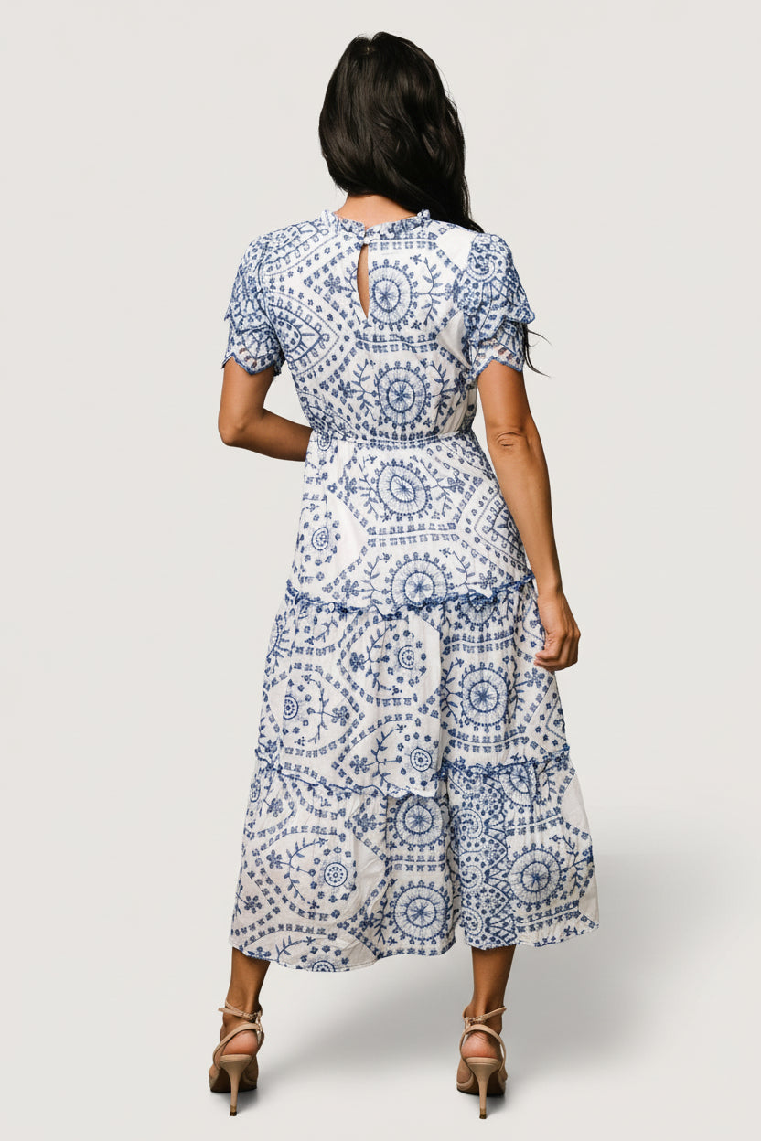Mirabel Eyelet Midi Dress - White & Blue | Baltic Born XL Mirabel Eyelet Midi Dress - White & Blue | Baltic Born XL
