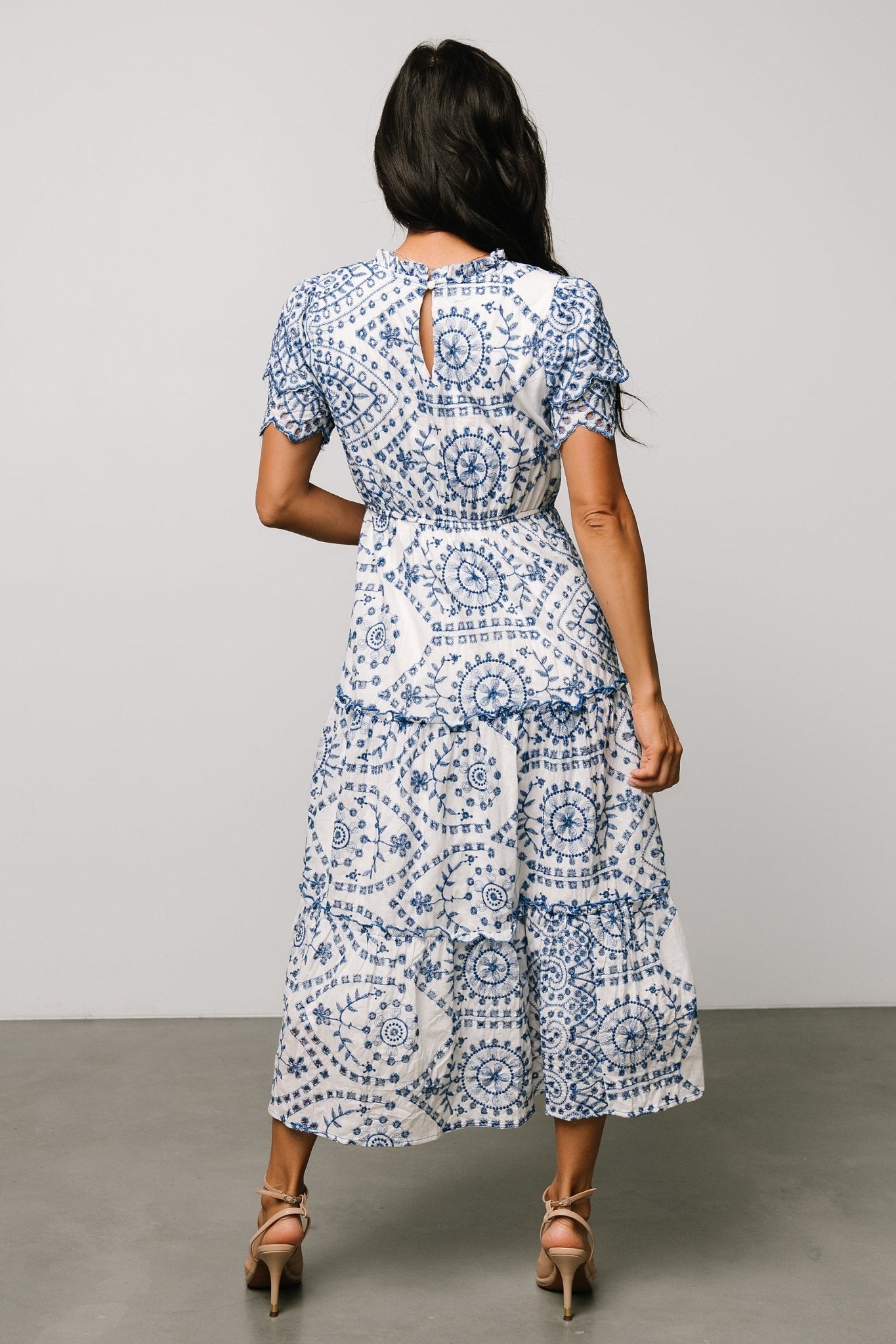 Mirabel Eyelet Midi Dress | White + Blue - Baltic Born