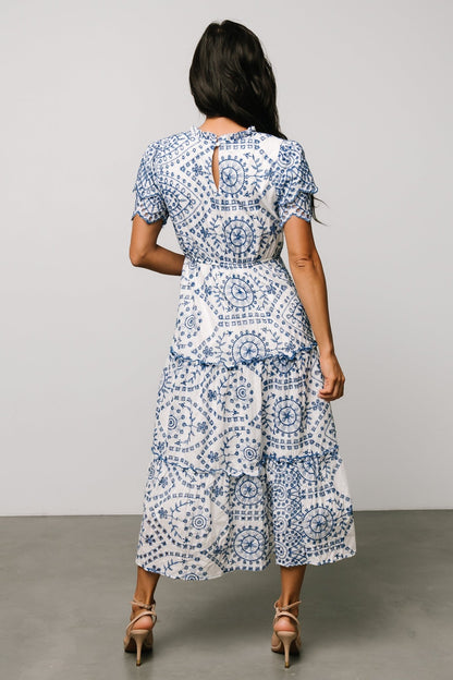 Mirabel Eyelet Midi Dress | White + Blue - Baltic Born