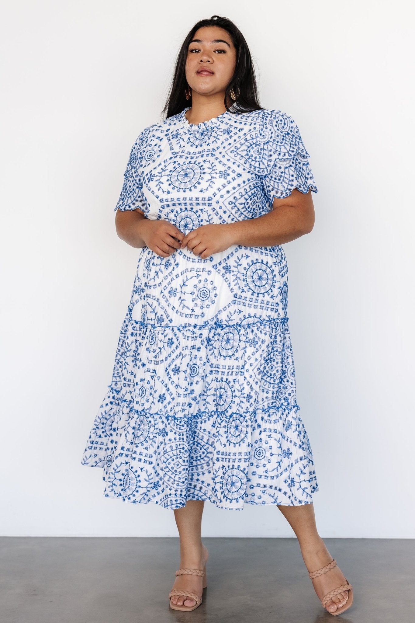 Mirabel Eyelet Midi Dress | White + Blue - Baltic Born