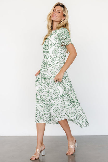 Mirabel Eyelet Midi Dress | White + Green - Baltic Born