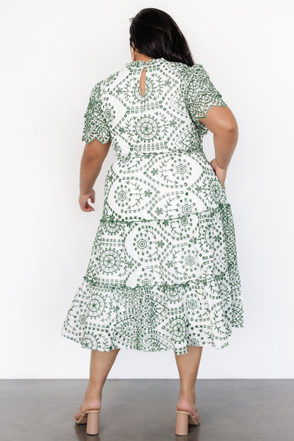 Mirabel Eyelet Midi Dress | White + Green - Baltic Born