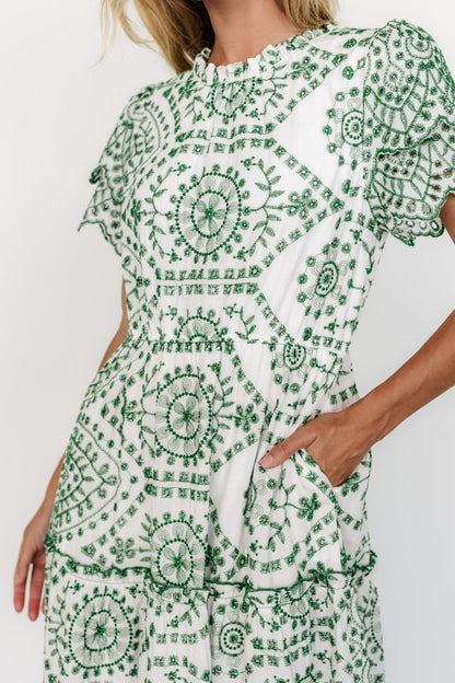 Mirabel Eyelet Midi Dress | White + Green - Baltic Born