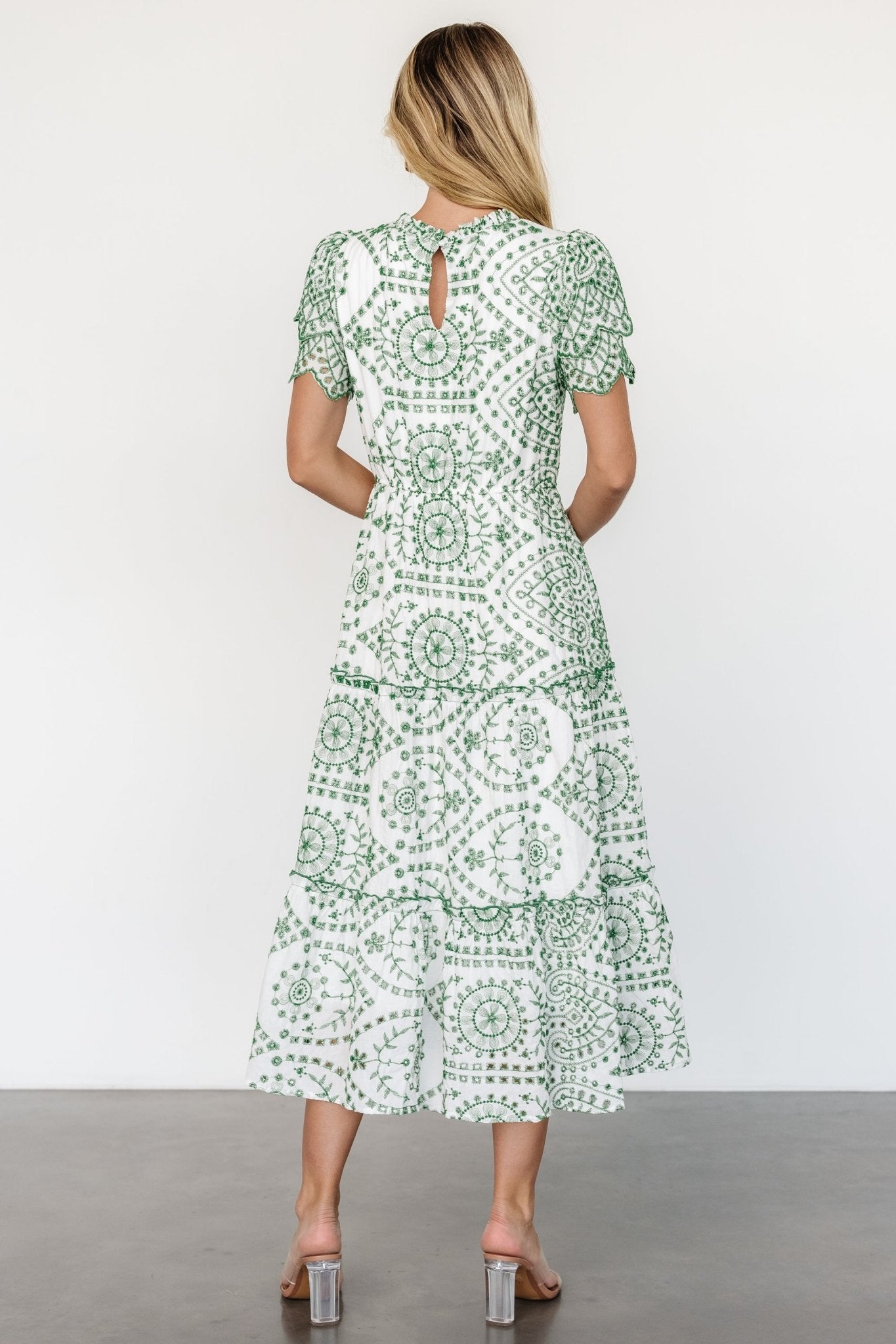 Mirabel Eyelet Midi Dress | White + Green - Baltic Born