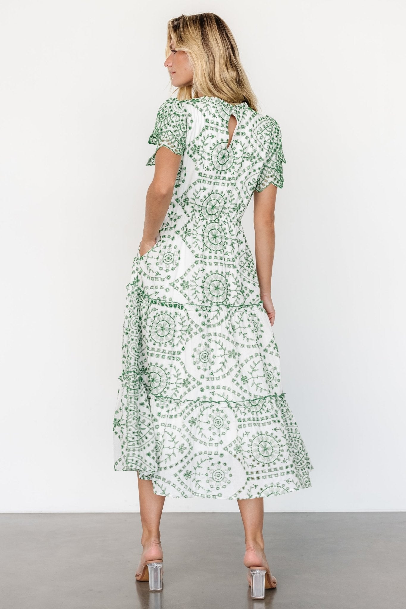 Mirabel Eyelet Midi Dress | White + Green - Baltic Born