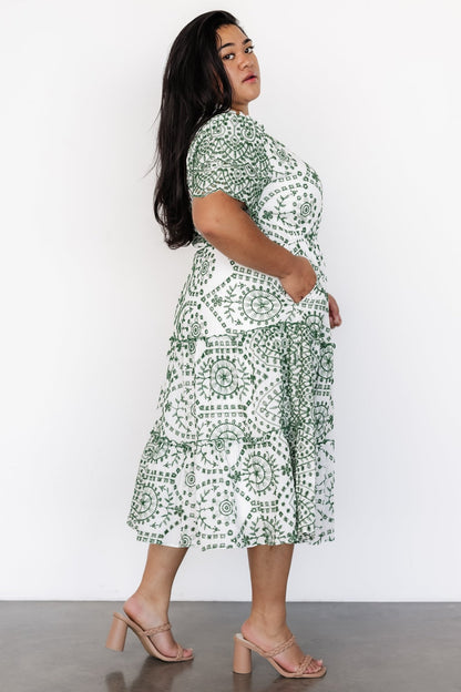 Mirabel Eyelet Midi Dress | White + Green - Baltic Born