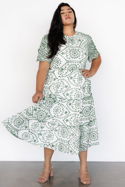 Mirabel Eyelet Midi Dress | White + Green - Baltic Born