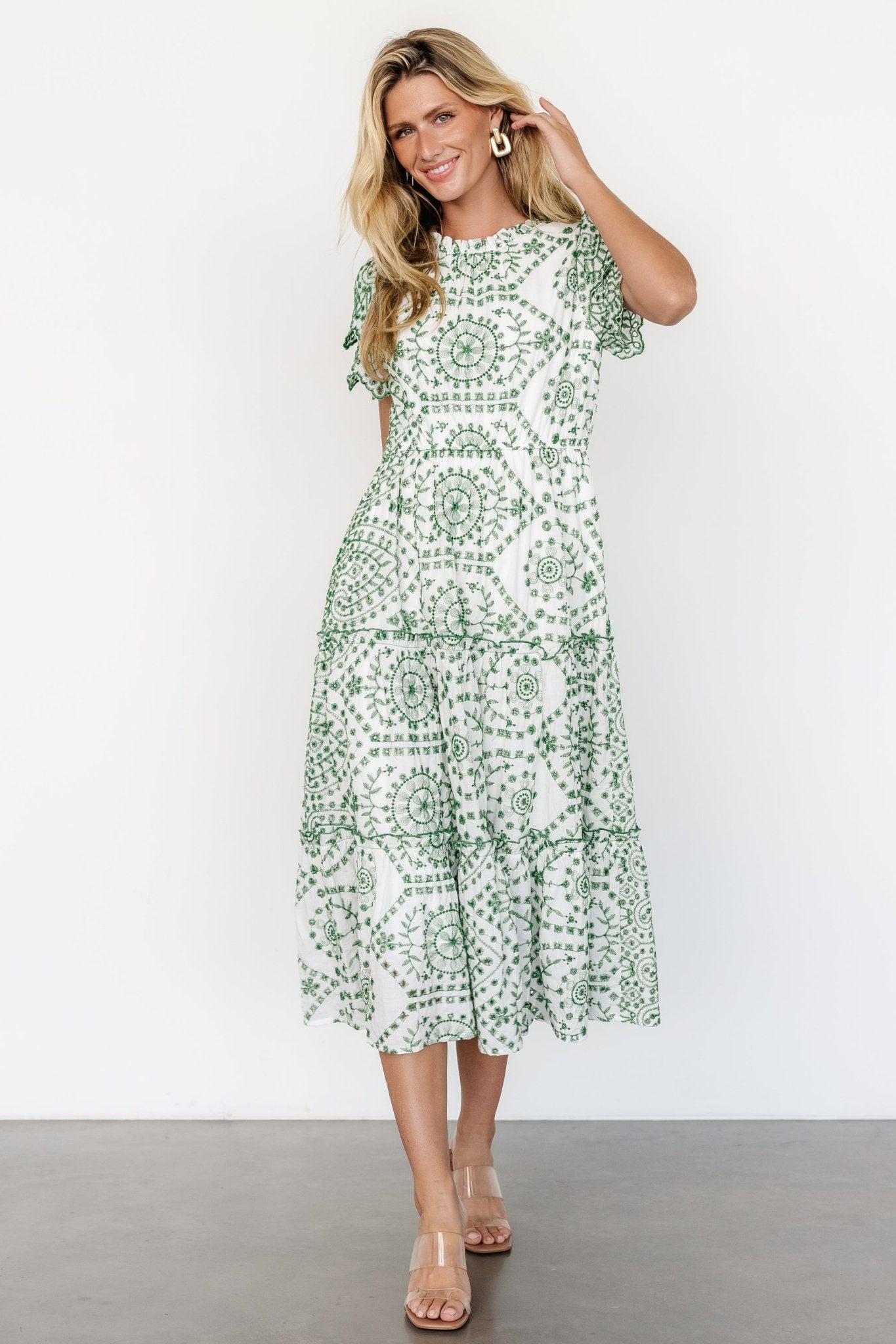 Mirabel Eyelet Midi Dress | White + Green - Baltic Born