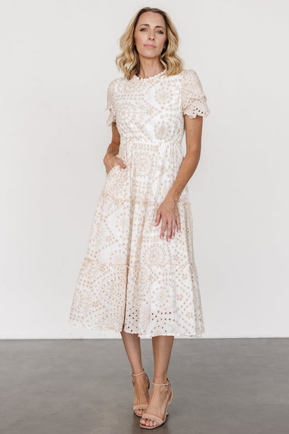 Mirabel Eyelet Midi Dress | White + Natural - Baltic Born