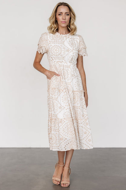 Mirabel Eyelet Midi Dress | White + Natural - Baltic Born