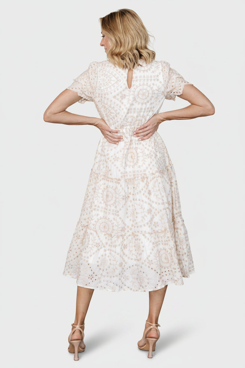 Mirabel Eyelet Midi Dress White & Natural | Baltic Born S Mirabel Eyelet Midi Dress White & Natural | Baltic Born S