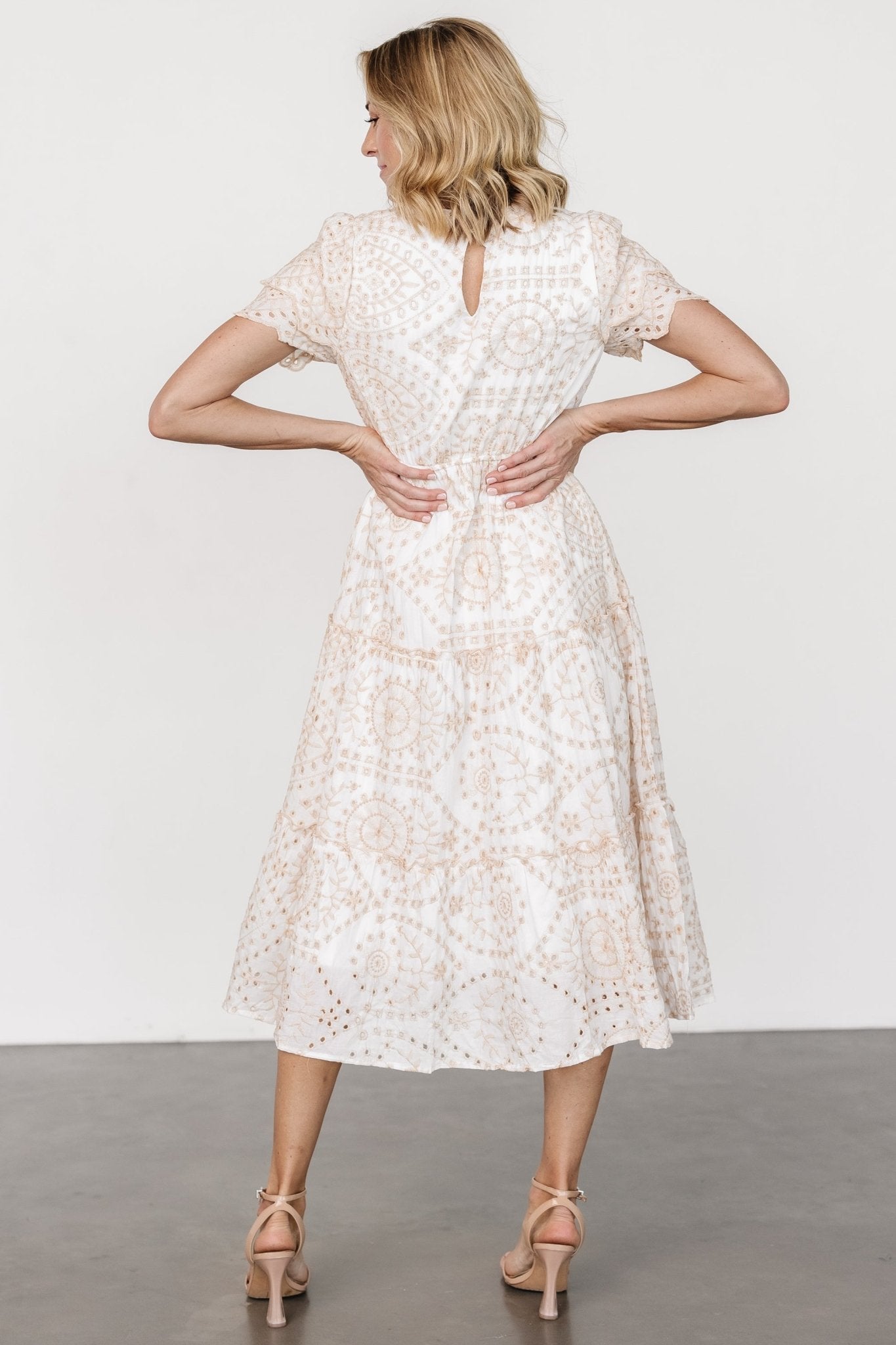 Mirabel Eyelet Midi Dress | White + Natural - Baltic Born